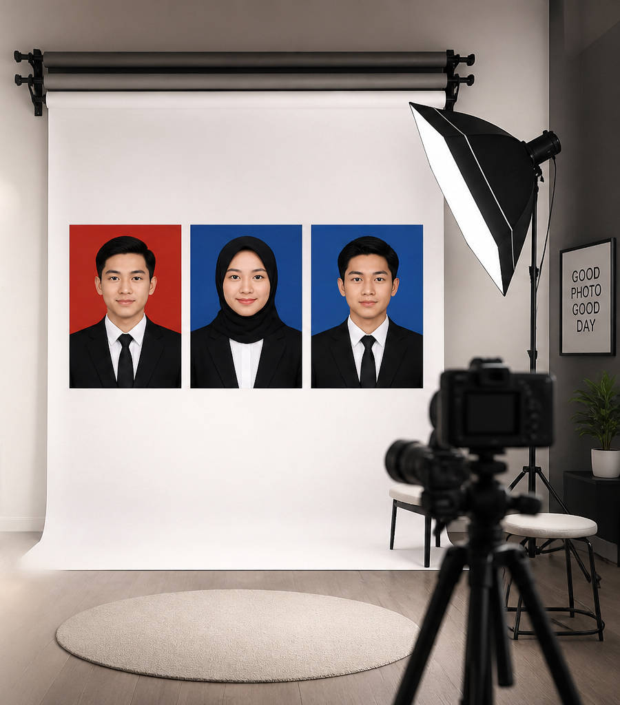 Jasa cetak pas foto ijazah, visa, & SKCK kilat bisa ditunggu di Tembalang & Sekaran. Edit background rapi sesuai standar resmi. Hubungi Potrait Studio!